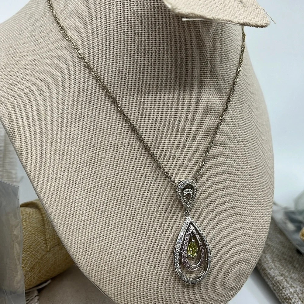 Vintage 925 Sterling Silver Teardrop Pendant Necklace with Peridot & Sapphire - Picture 5 of 13